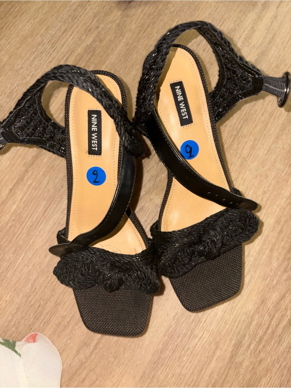 Nine West Black Braided Strap Slingback Heels